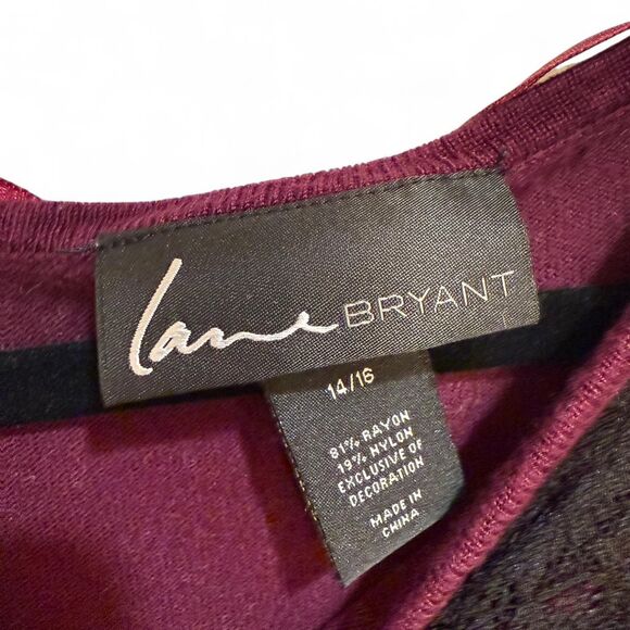 Women's Lane Bryant Burgundy & Black Lace Jumper Sweater XL 14/16 EUC - Picture 2 of 4